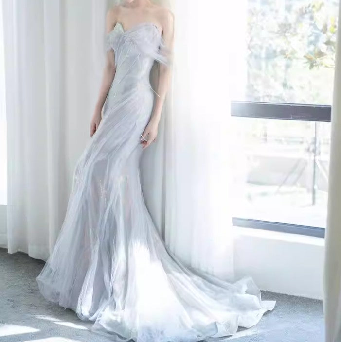 Purple’Ã?Sweetheart Sequin Mermaid Gown-Fairytale Beaded Tulle Train Long Prom Dress For Events