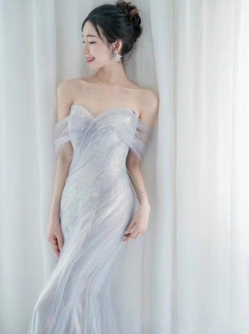 Purple’Ã?Sweetheart Sequin Mermaid Gown-Fairytale Beaded Tulle Train Long Prom Dress For Events