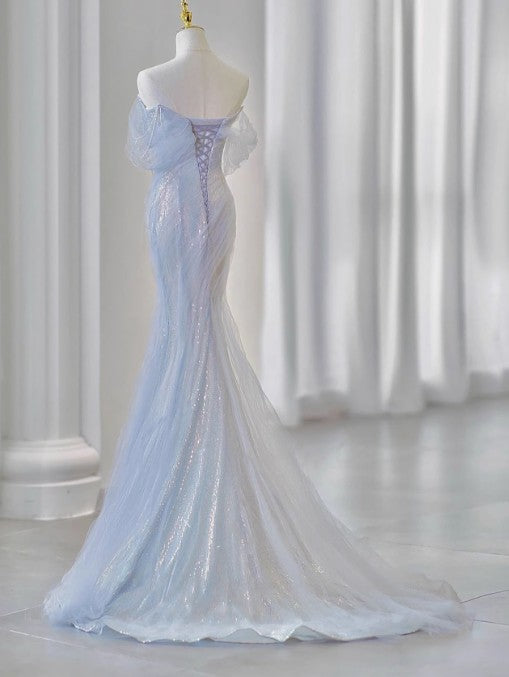 Purple’Ã?Sweetheart Sequin Mermaid Gown-Fairytale Beaded Tulle Train Long Prom Dress For Events