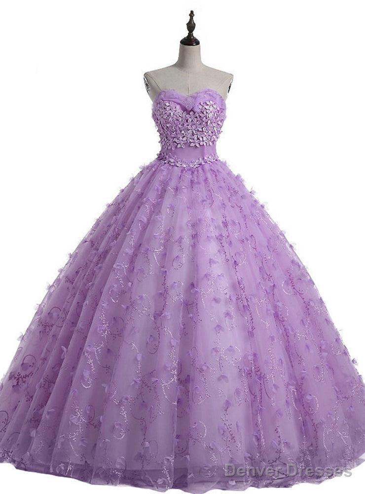 Purple Sweetheart Tulle Flower Ball Gown Wedding Dress Main image
