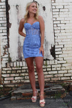 Purple Tight Short Homecoming Dress with Appliques