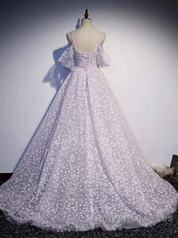 Purple Tulle A Line Long Prom Dress Formal Dress With Flowers December Wedding Guest Dress Secondary image