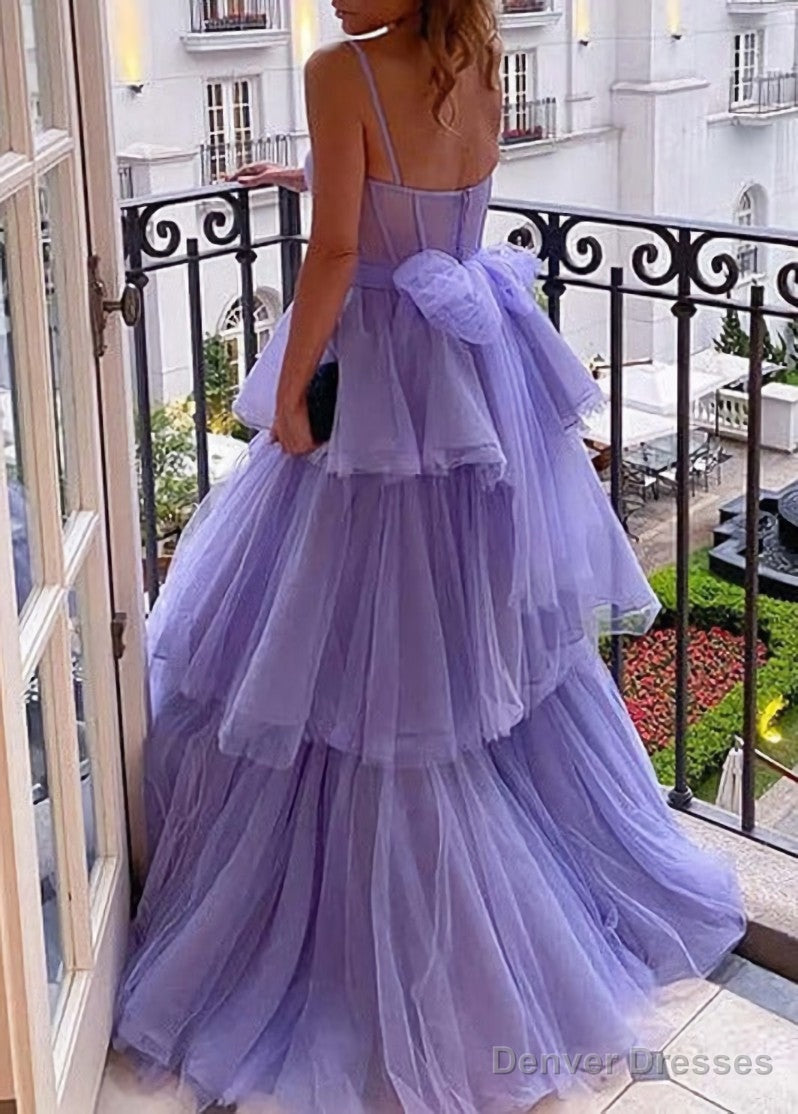 Purple Tulle A-line Spaghetti Straps Prom Dresses, Long Formal Dress,dresses for party events Secondary image