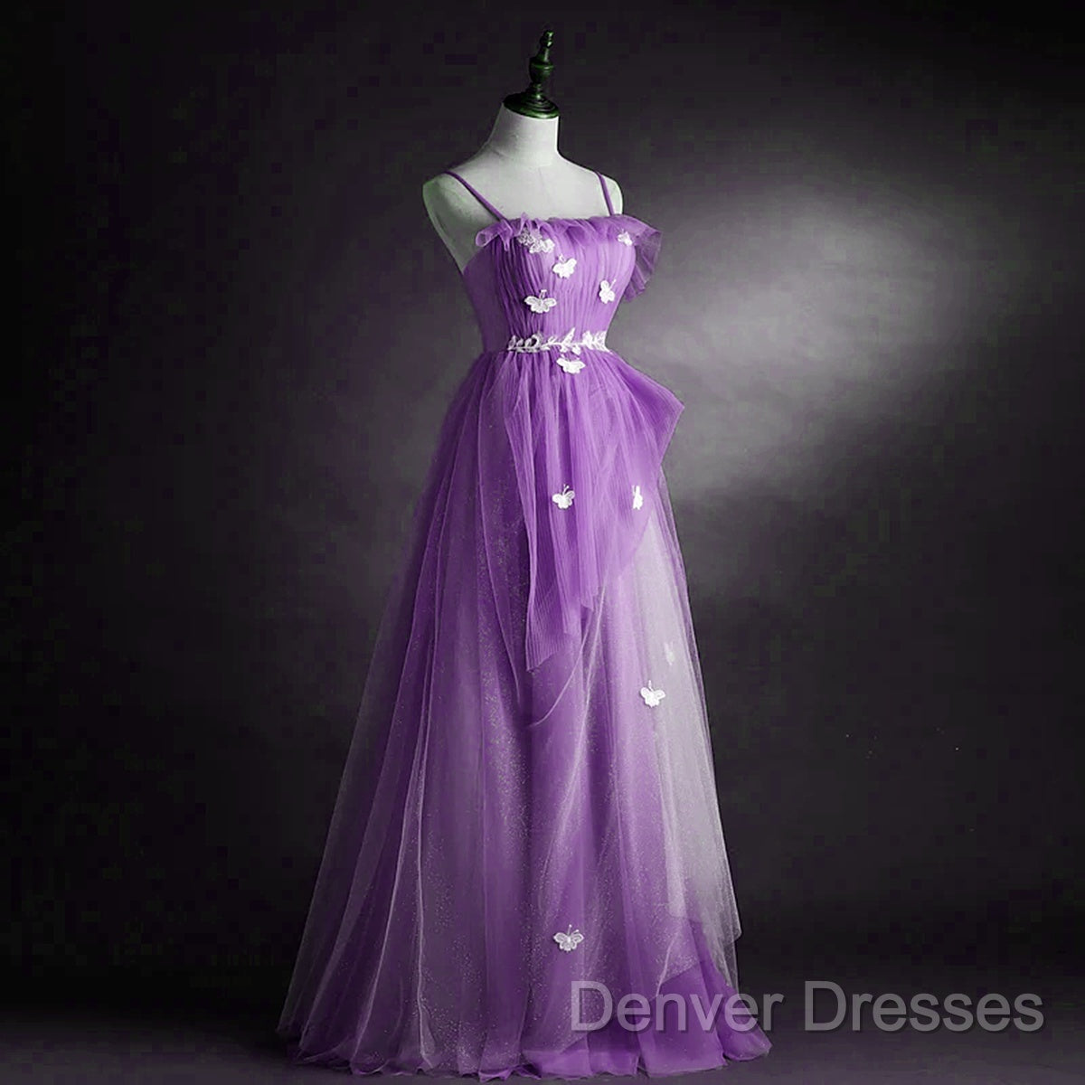 Purple Tulle A-Line Straps Long Formal Dress, Purple Floor Length Prom Dress Secondary image