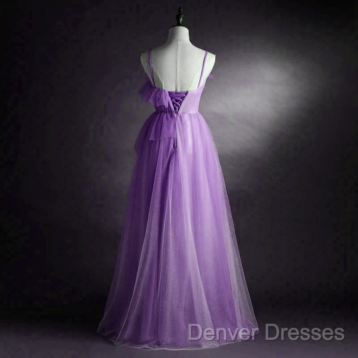 Purple Tulle A-Line Straps Long Formal Dress, Purple Floor Length Prom Dress