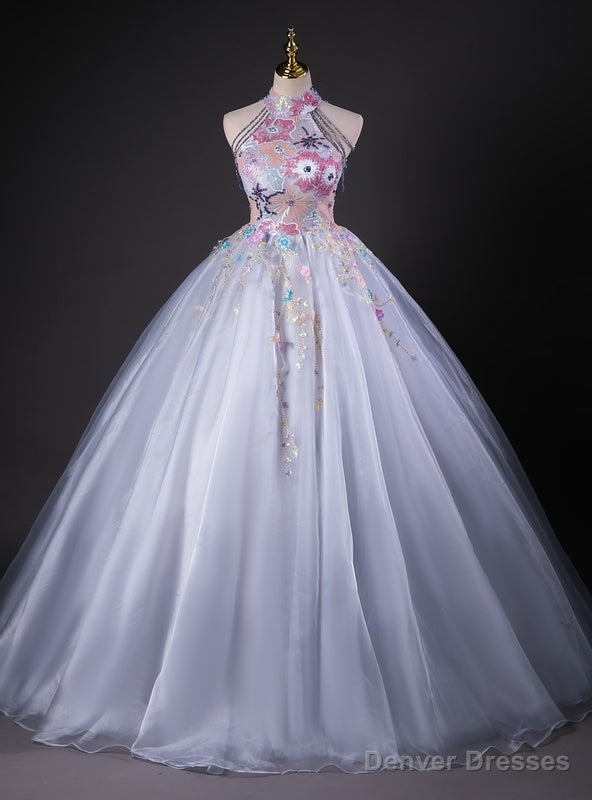 Purple Tulle Halter Backless Prom Dress Main image