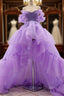 Purple tulle high low prom Dress, purple evening Dress