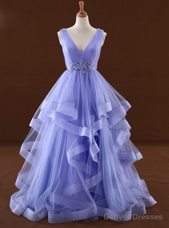 Purple Tulle High Waist V-neck Backless Wedding Dress Main image