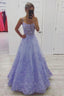Purple Tulle Lace Long Prom Dress, A-Line Purple Graduation Evening Dress