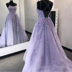 Purple Tulle Lace Long Prom Dress Formal Dress