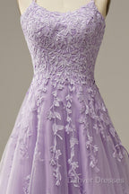 Purple Tulle Lace Long Prom Dress Formal Dress