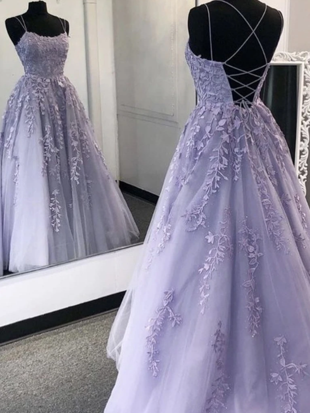 Purple Tulle Lace Long Prom Dress Formal Dress