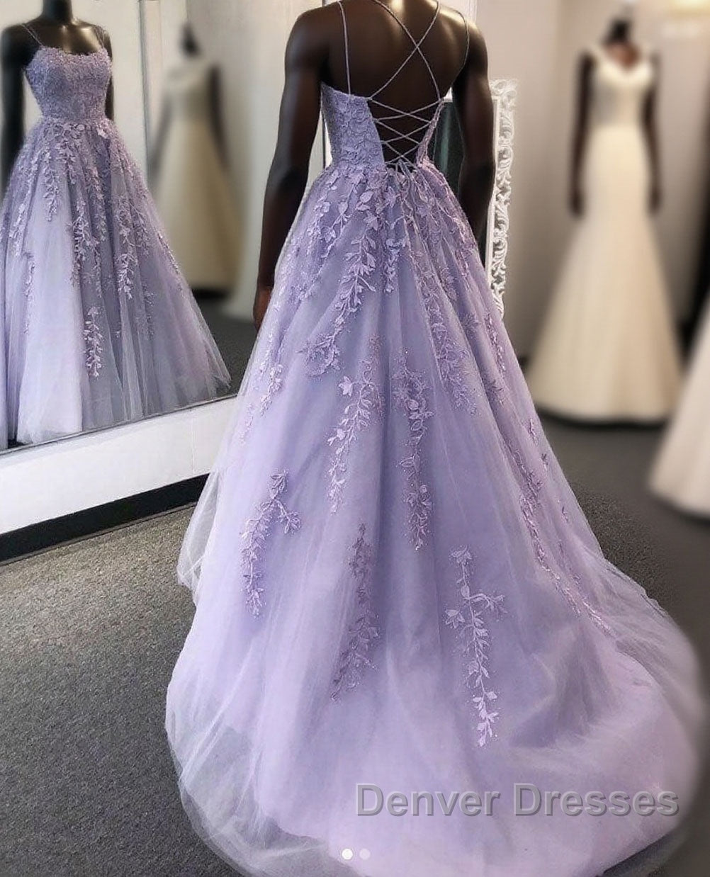 Purple tulle lace long prom Dress lace tulle formal Dress