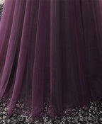 Purple Tulle Lace Off Shoulder Long Prom Dress, Purple Evening Dress