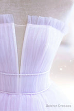 Purple Tulle Long A-Line Prom Dress, A-Line Strapless Evening Gown