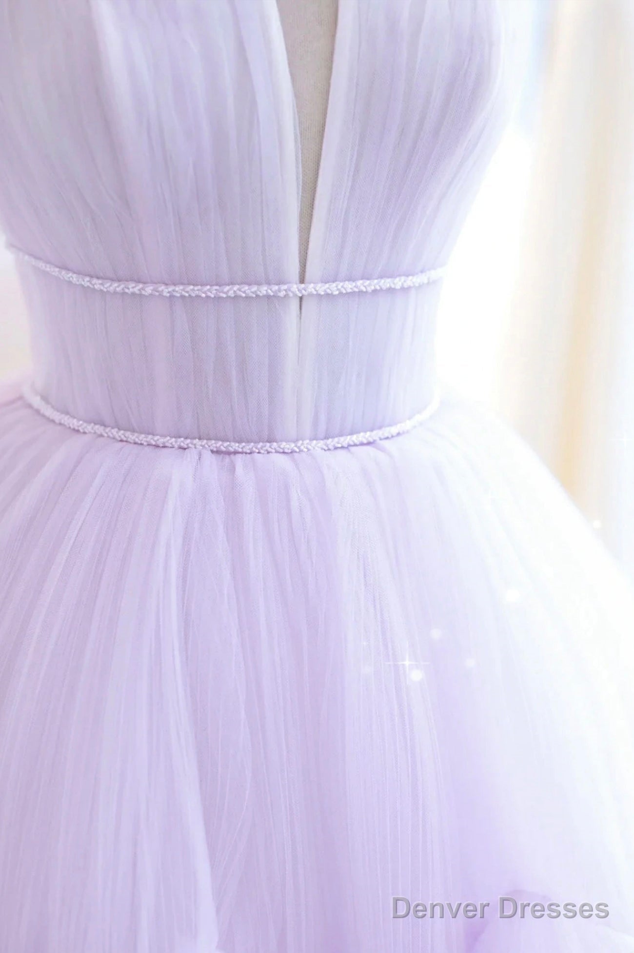 Purple Tulle Long A-Line Prom Dress, A-Line Strapless Evening Gown