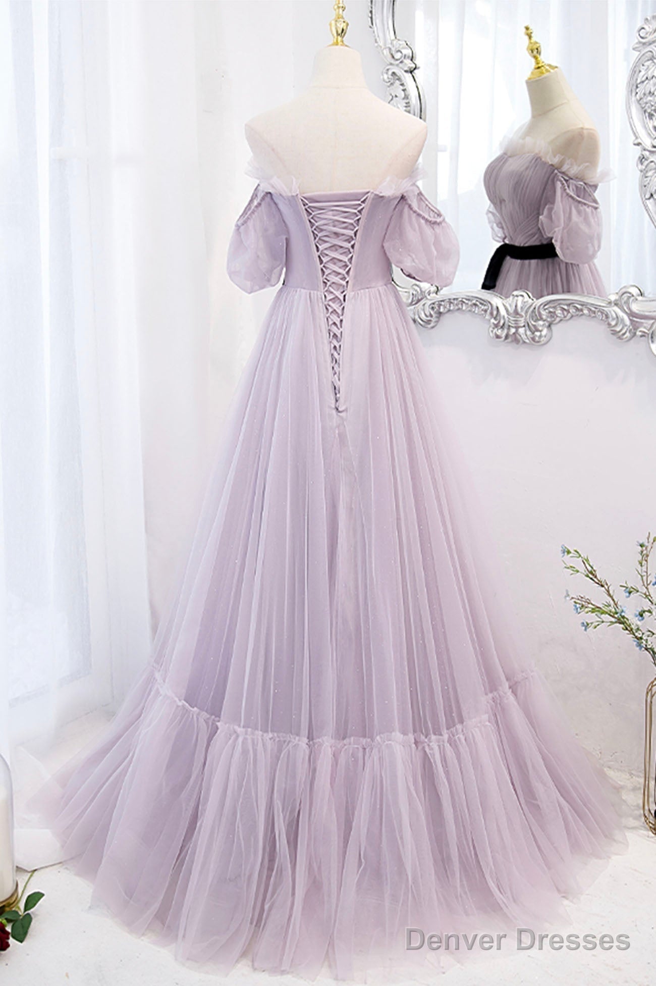 Purple Tulle Long A-Line Prom Dress, Purple Evening Formal Dress