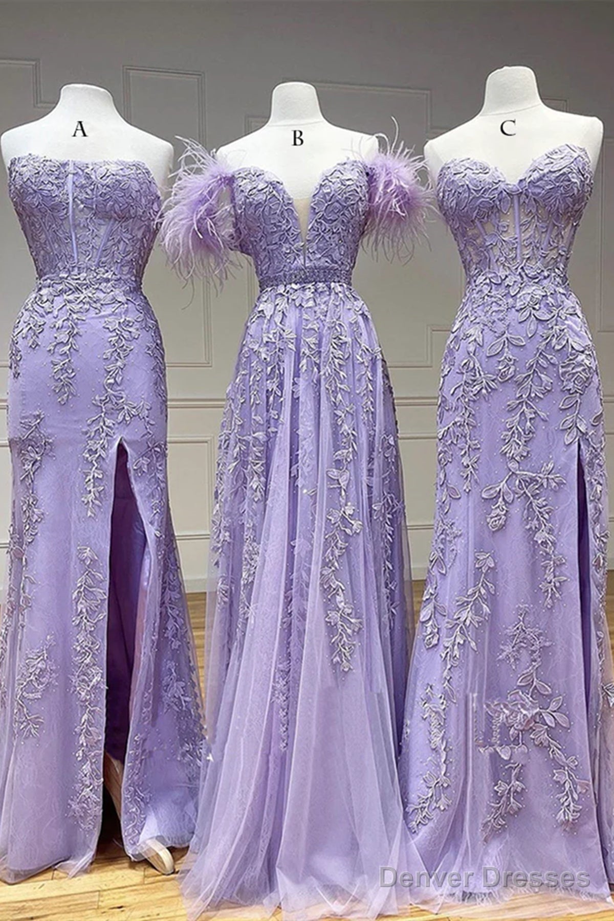 Purple Tulle Long Lace Prom Dresses, Purple Tulle Long Lace Formal Evening Dresses Main image