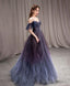 Purple Tulle Off Shoulder A-Line Long Prom Dress, Purple Evening Dress