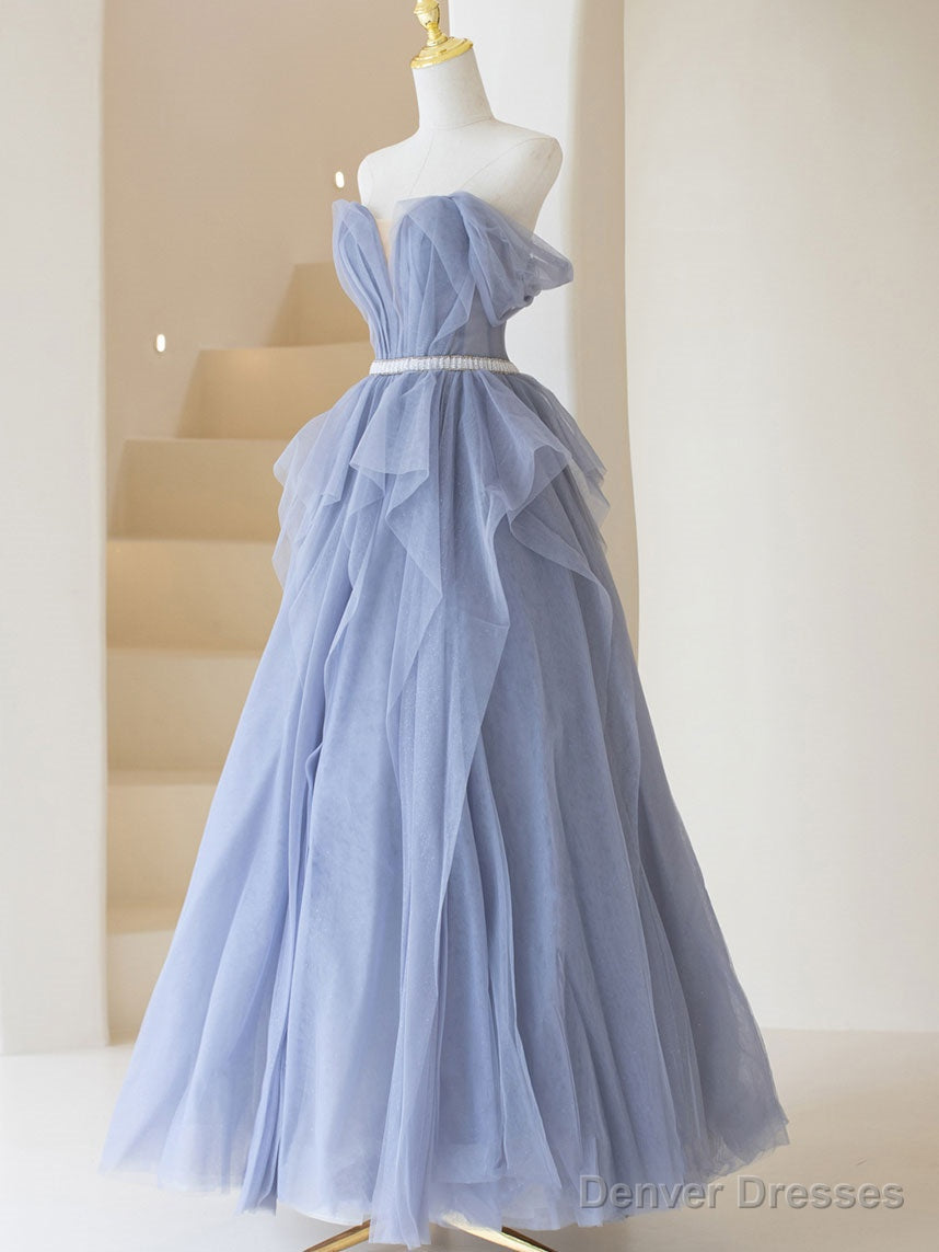 Purple Tulle  Off Shoulder Long Prom Dress, Purple Formal Evening Dresses Main image