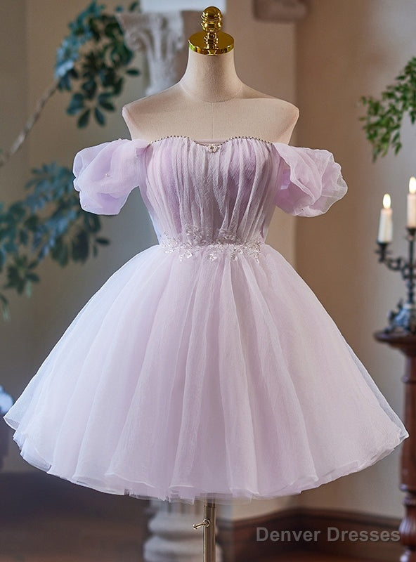 Purple Tulle Off the Shoulder Pleats Homecoming Dress Main image