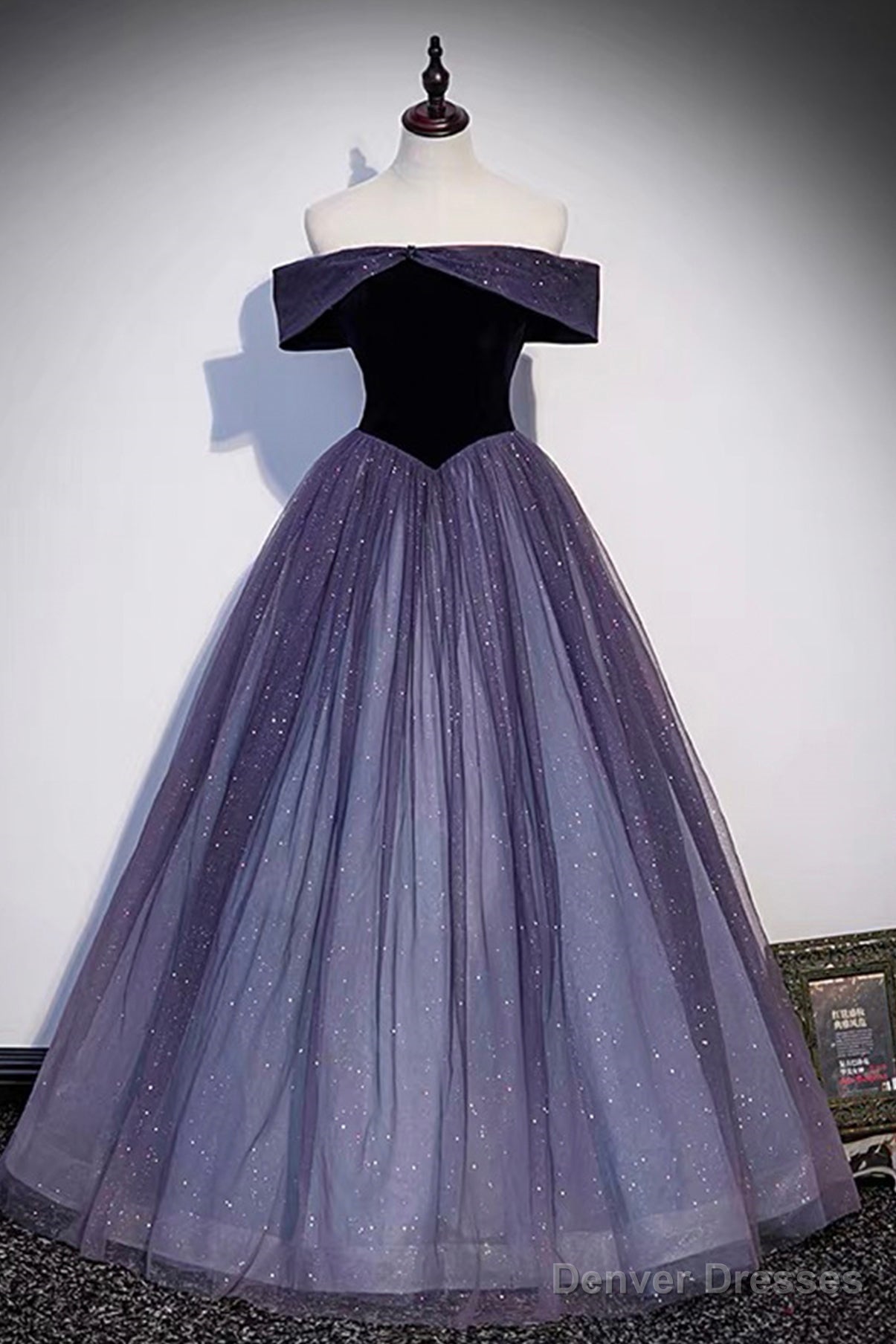Purple Tulle Off the Shoulder Prom Dress, A-Line Evening Party Dress Main image
