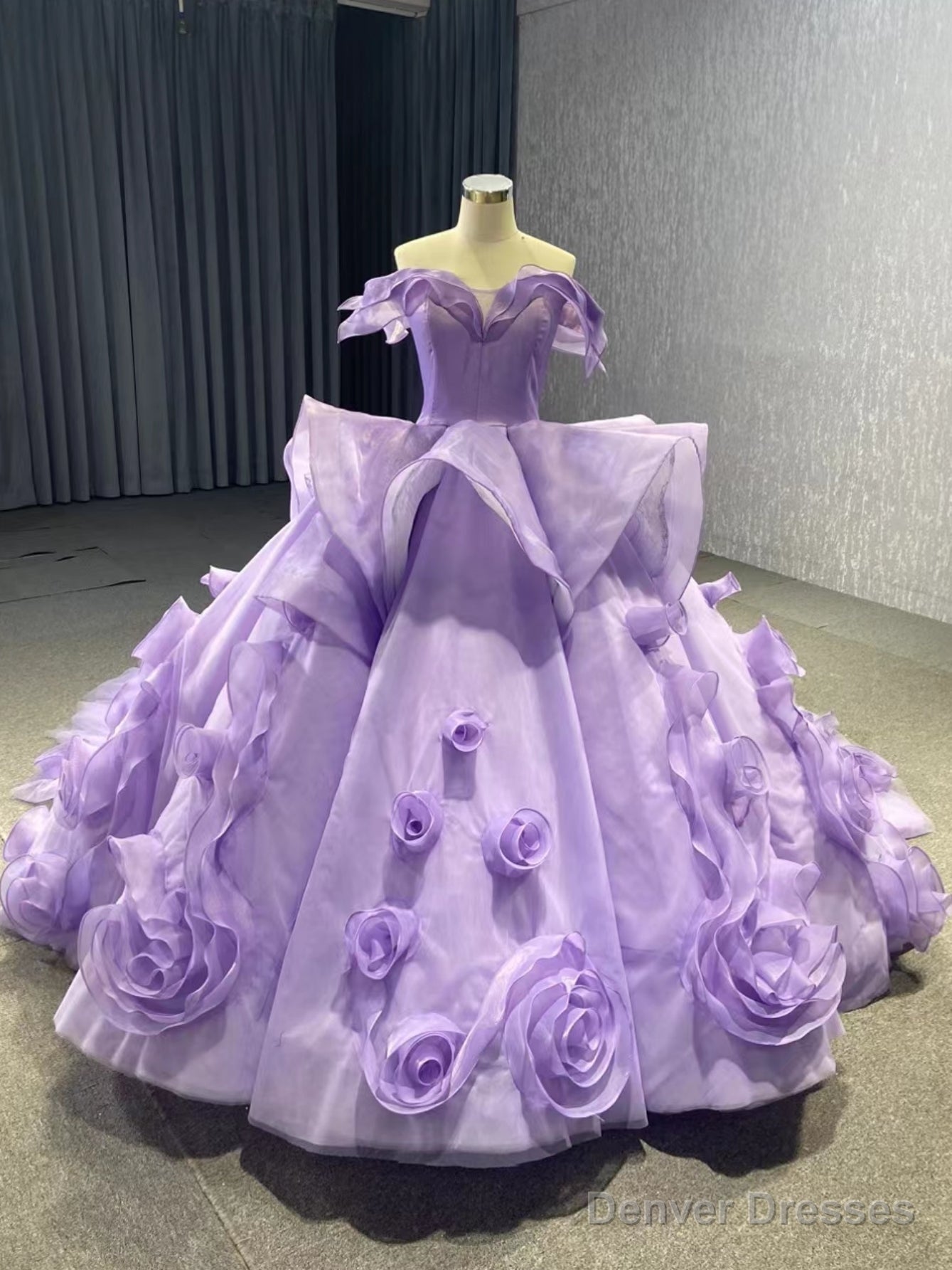 Purple Tulle Off the Shoulder Prom Dress Main image