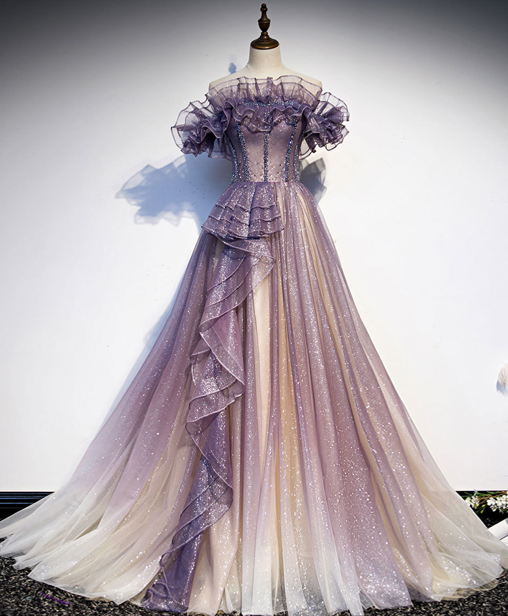 Purple Tulle Sequin Long Prom Dress Purple Evening Dress Secondary image