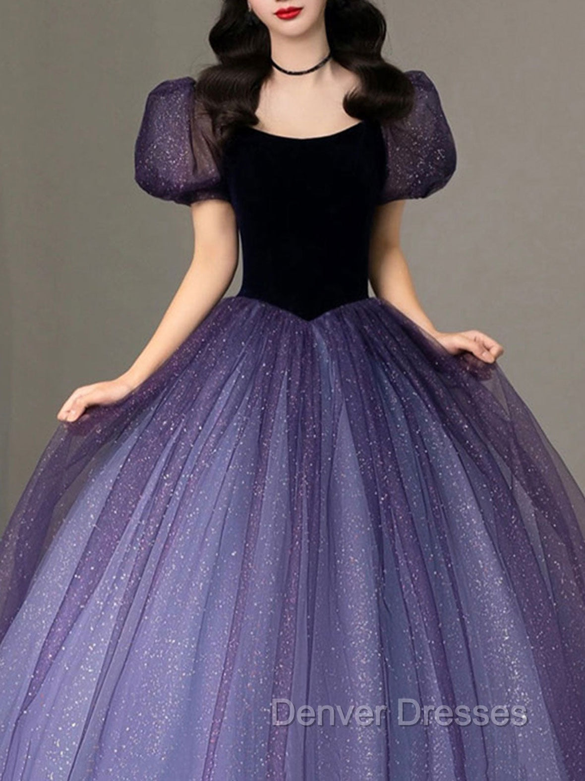 Purple Tulle Sequin Long Prom Dress, Purple Evening Dress Secondary image