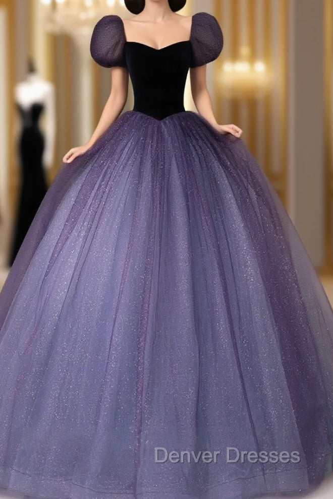 Purple Tulle Sequin Long Prom Dress, Purple Evening Dress Main image