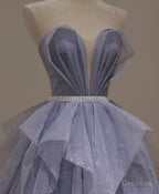 Purple Tulle Sequin Long Prom Dress Purple Sequin Evening Dress