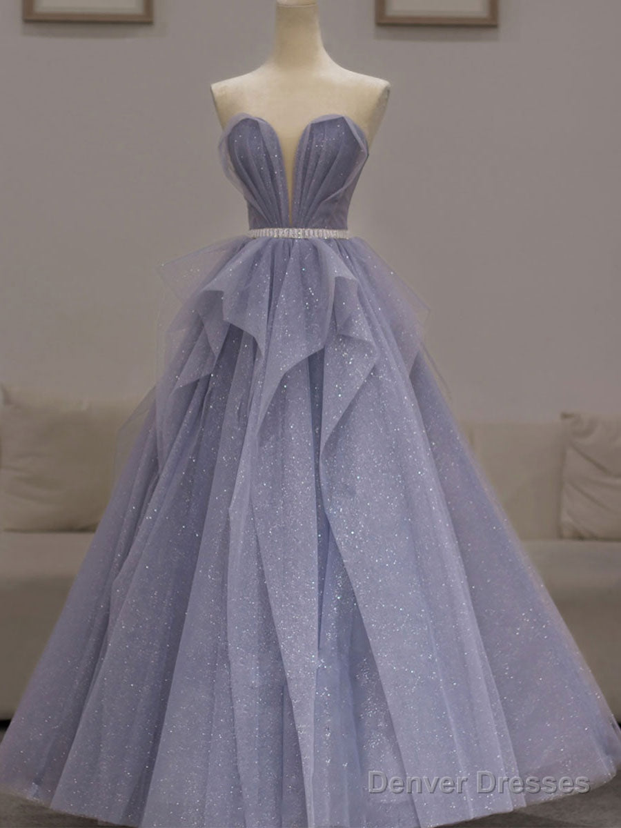 Purple Tulle Sequin Long Prom Dress Purple Sequin Evening Dress Main image