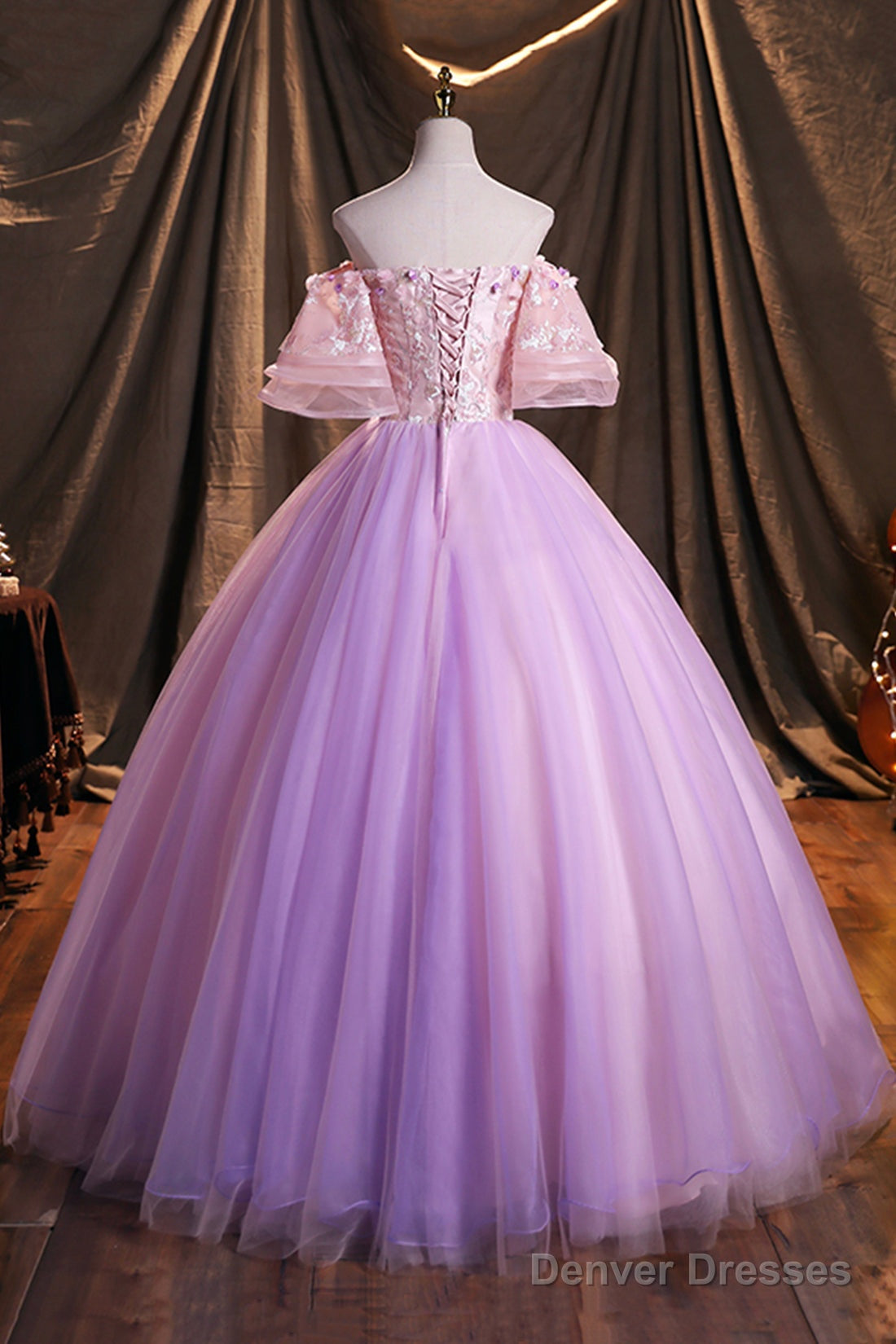Purple Tulle Sequins Long Prom Dress, Beautiful Off The Shoulder Evening Party Dress
