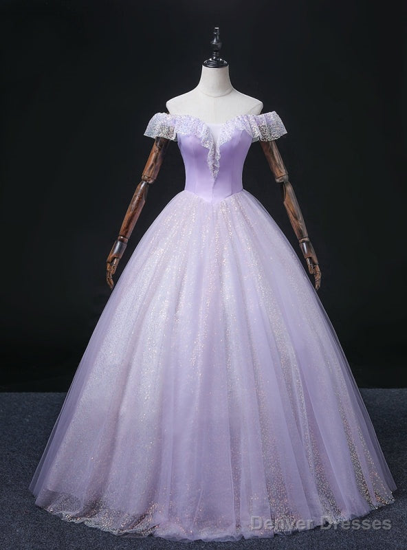 Purple Tulle Sequins Off the Shoulder Quinceanera Dress Main image
