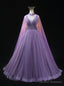 Purple Tulle Sequins V-neck Beading Prom Dress