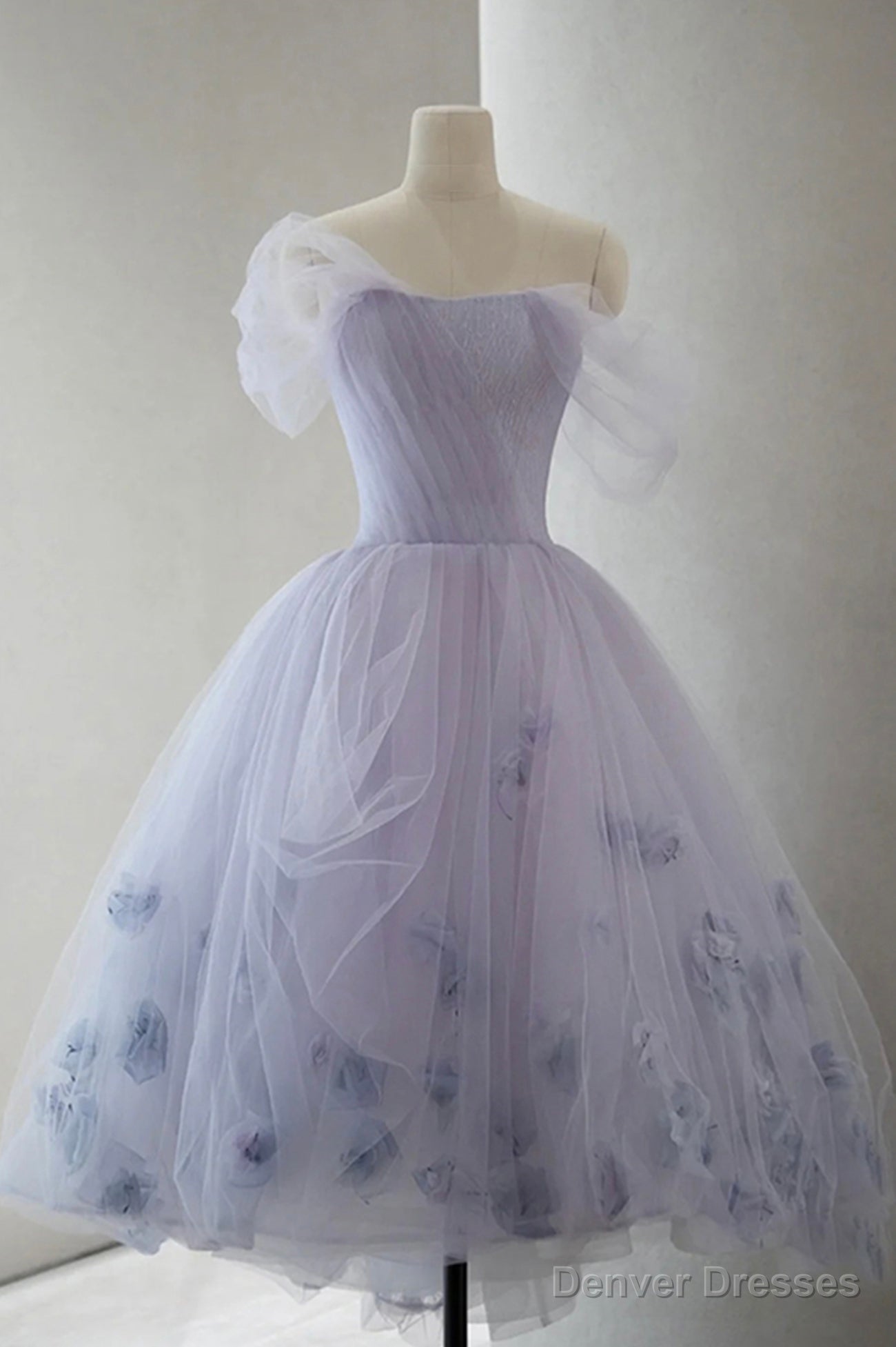 Purple Tulle Short A-Line Prom Dress, Cute Off the Shoulder Party Dress Secondary image
