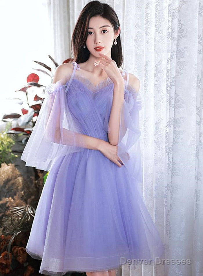 Purple Tulle Short Off Shoulder Homecoming Dress, Purple Prom Party Dresses Main image