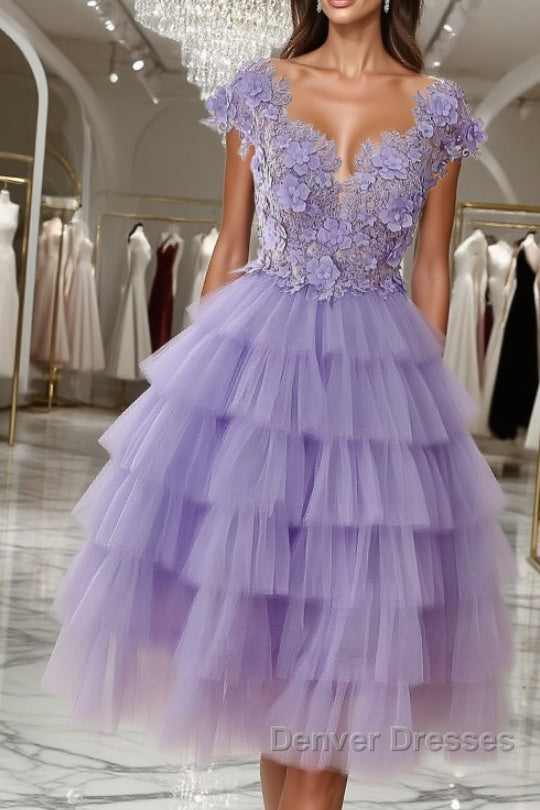 Purple tulle short prom Dress, purple evening Dress