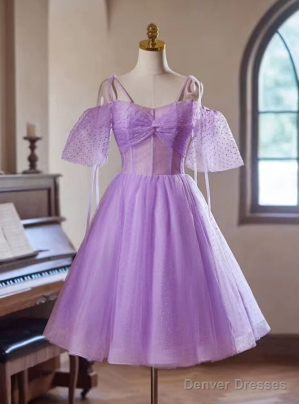 Purple Tulle Spaghetti Straps Pleats Homecoming Dress Main image