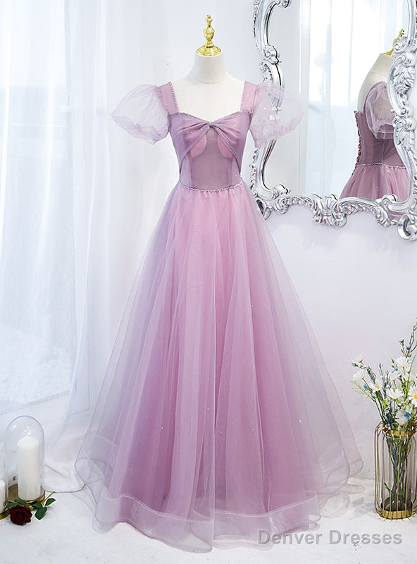 Purple Tulle Square Puff Sleeve Prom Dress Main image