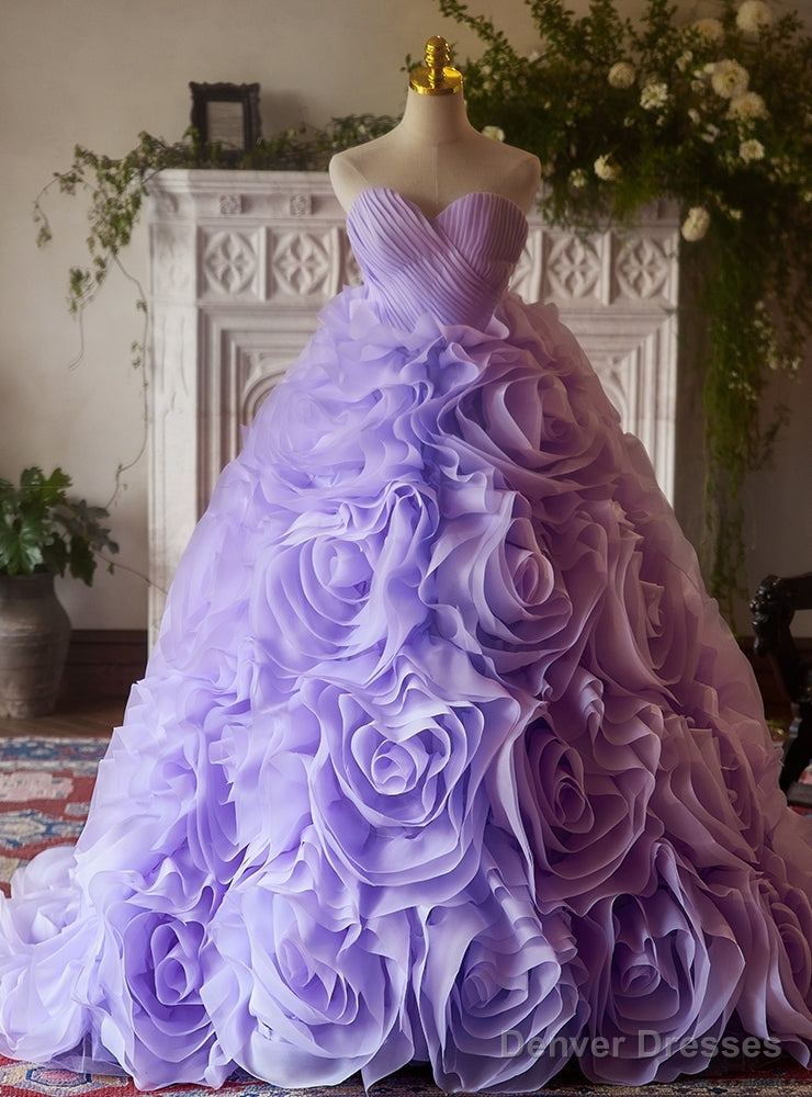 Purple Tulle Sweetheart Flower Quinceanera Dress Main image