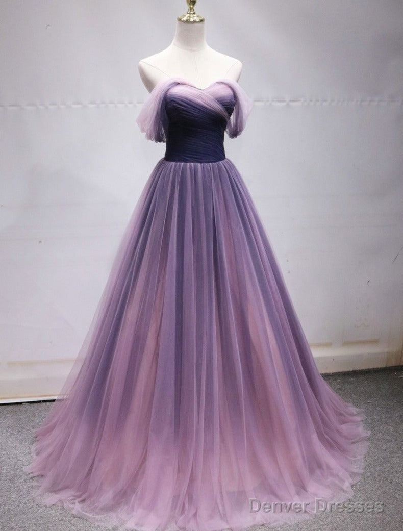 Purple Tulle Sweetheart Gradient Off Shoulder Long Party Dress, A-line Tulle Prom Dress Party Dress Secondary image