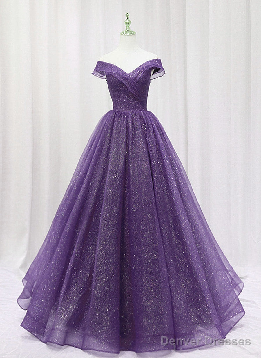 Purple Tulle Sweetheart Long Prom Dress Formal Dress, A-line Tulle Party Dress Main image
