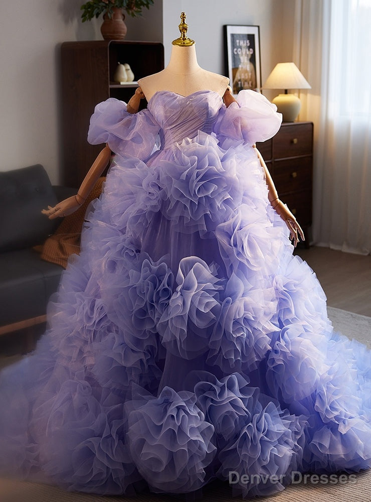 Purple Tulle Sweetheart Pleats Princess Quinceanera Dress Main image