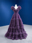 Purple Tulle V-neck Pleats Prom Dress