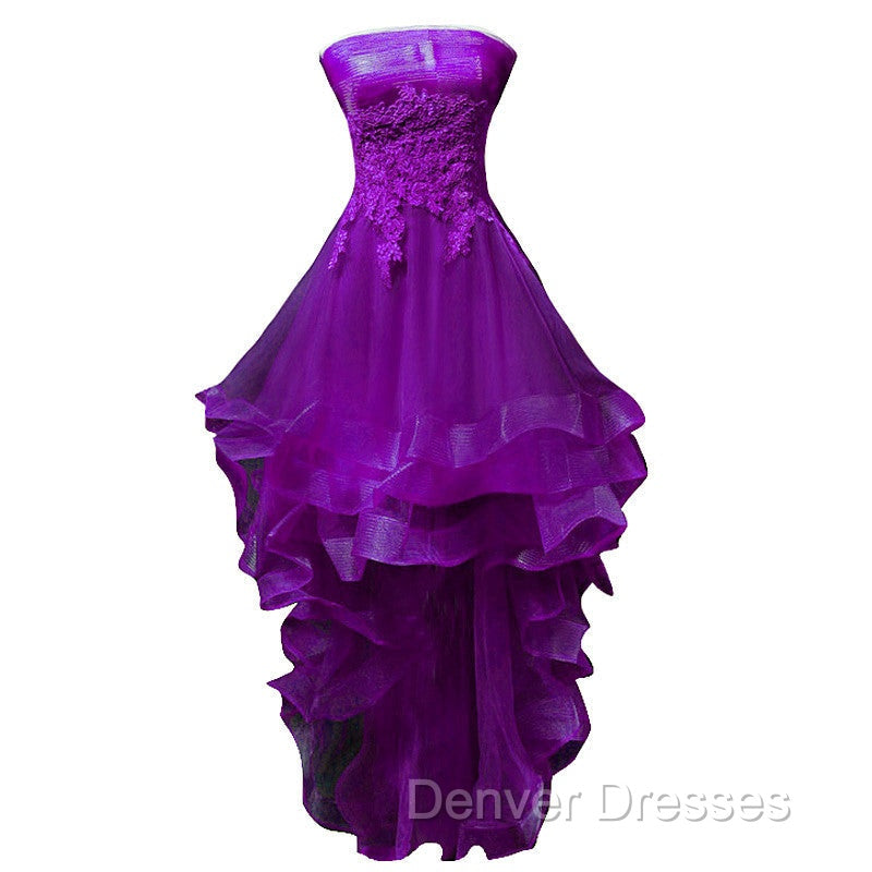Purple Tulle With Lace High Low Party Dress Formal Dress, Purple Homecoming Dress Secondary image