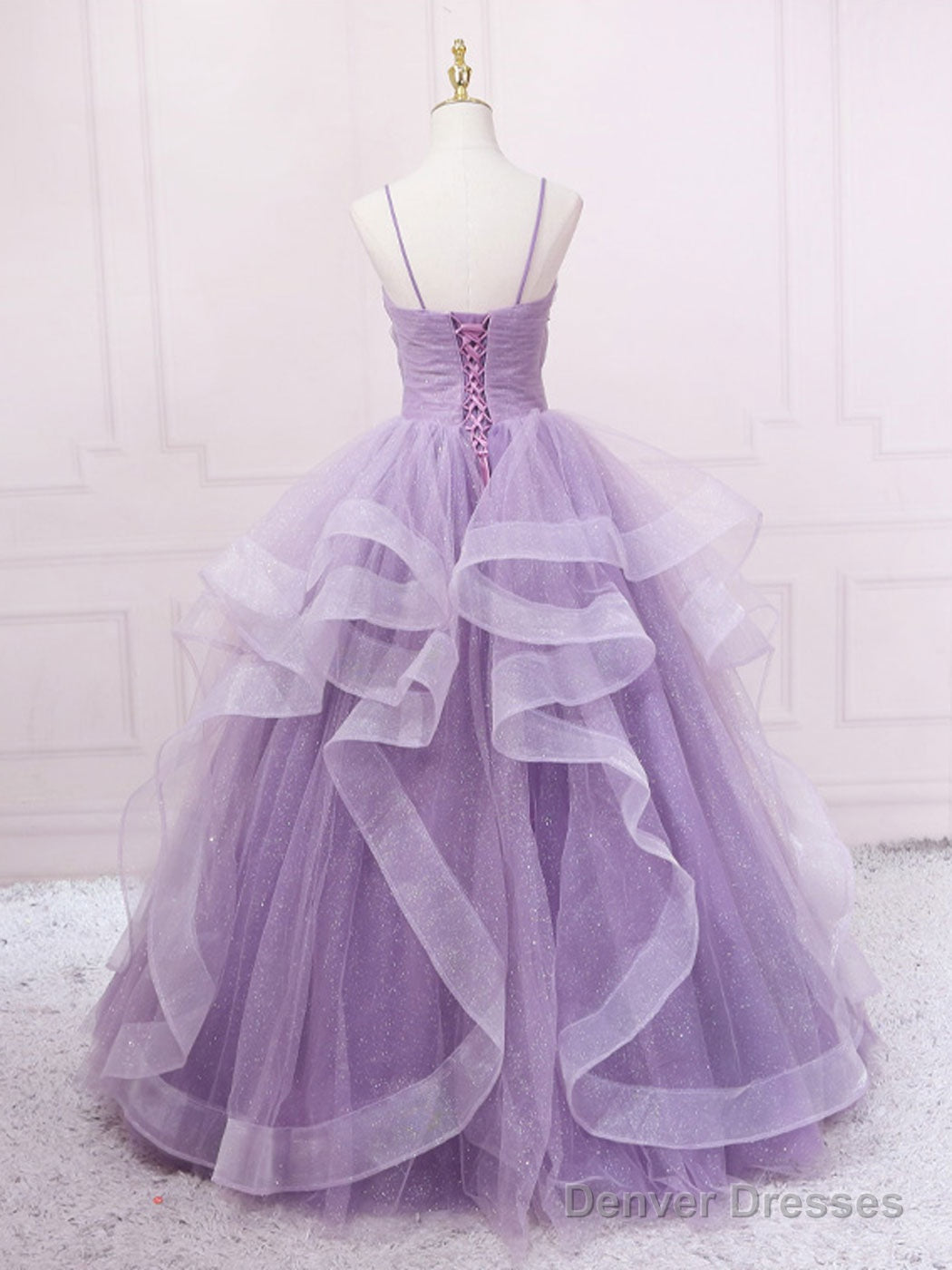 Purple V Neck Tulle Long Prom Dress, Purple Tulle Formal Party Dress