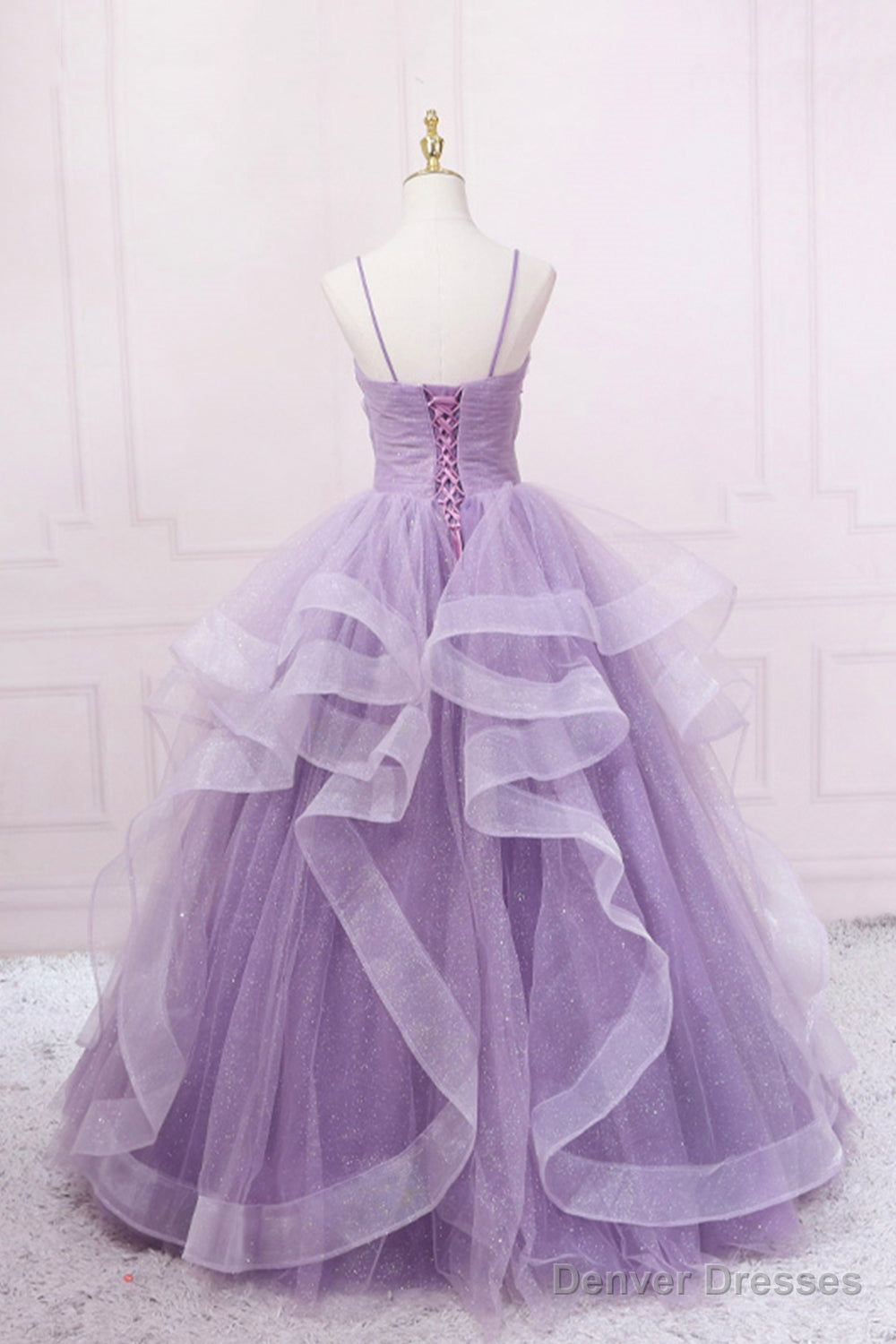 Purple V-Neck Tulle Long Prom Dress, Spaghetti Straps A-Line Evening Dress Secondary image