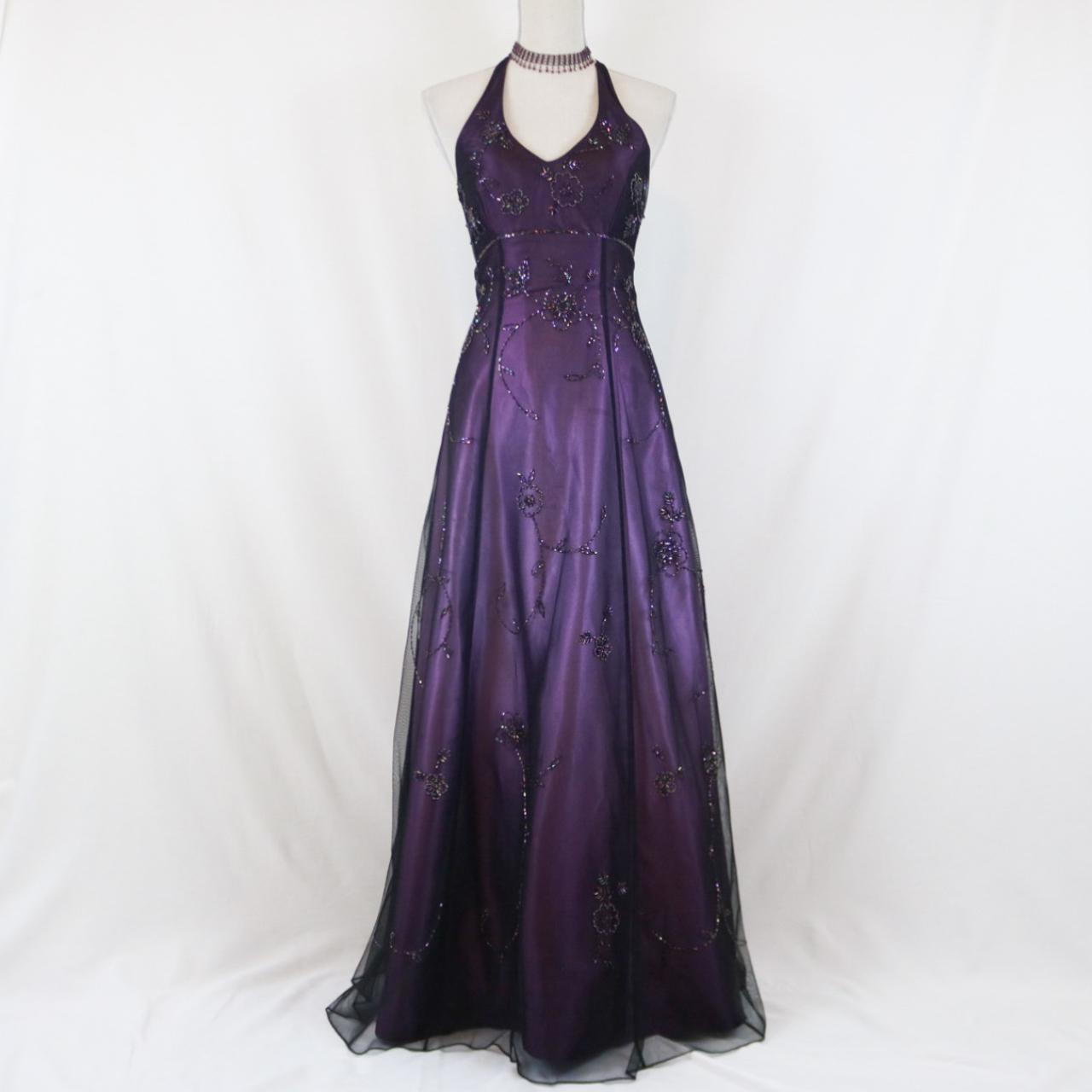 Purple Vintage Fashion Ombre Beaded Empire Waist Halter Long Elegant Prom Gown Evening Gown Party Dress Secondary image