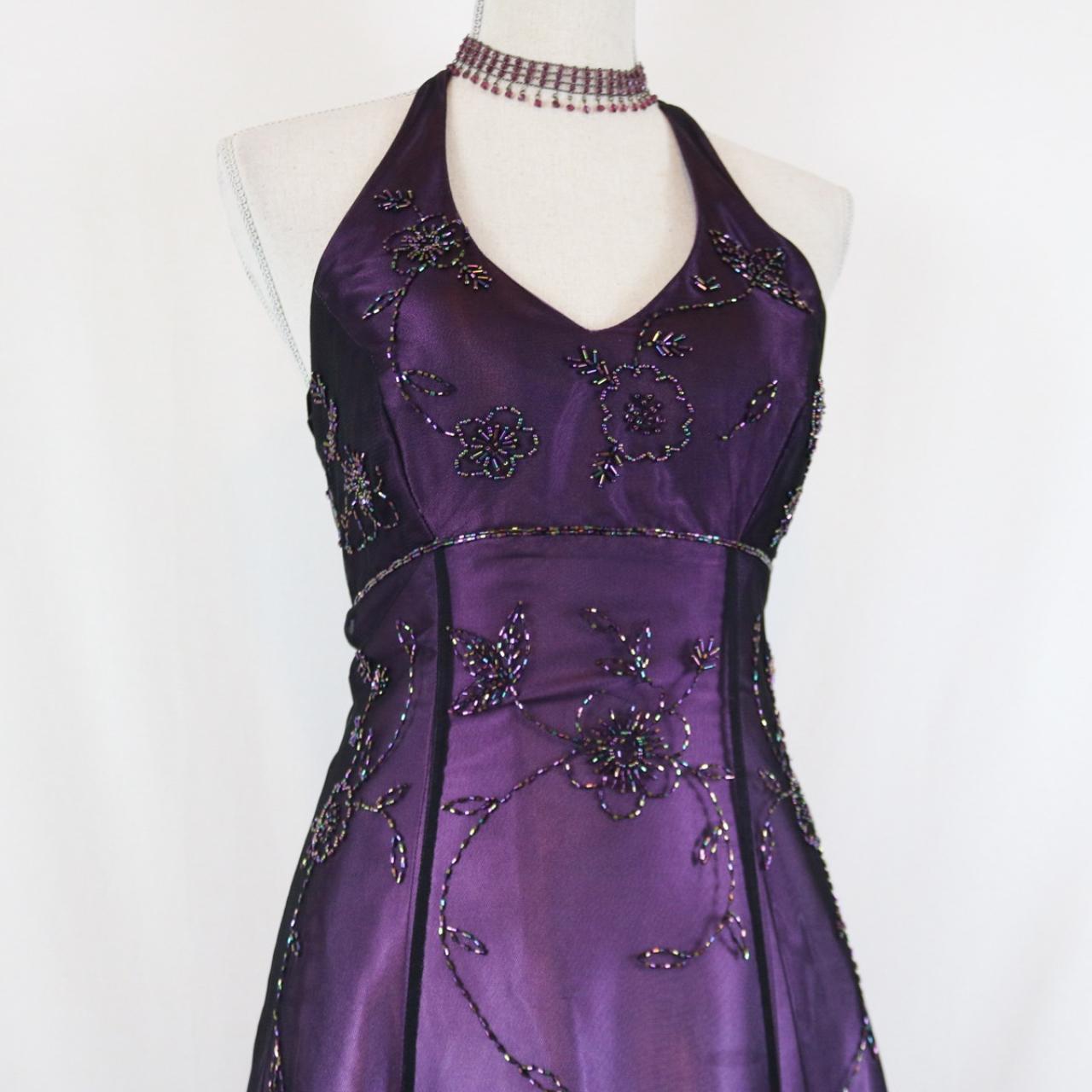 Purple Vintage Fashion Ombre Beaded Empire Waist Halter Long Elegant Prom Gown Evening Gown Party Dress Main image